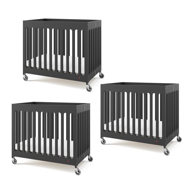 Foundations Lit de Bébé Pliant Compact de Boutique, Lot de 3 pour Hôtels, Ébène