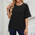 thumbnail image 4 of Hulanddfd Women's Tops Solid Crew Neck Short-Sleeve Pullover Sweatshirt Black Size S, 4 of 8