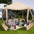 thumbnail image 2 of Costway 11.5 X 11.5 FT 6-Sided Pop-up Screen House Tent With 2 Wind Panels for Camping Coffee, 2 of 10