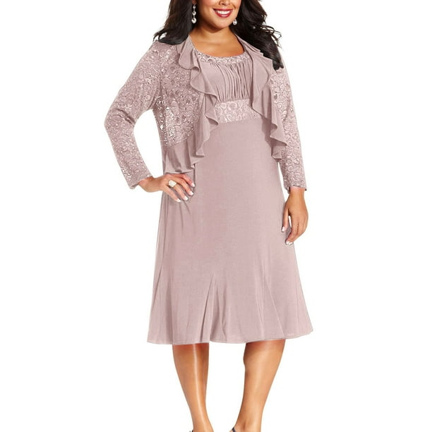R&M Richards - RM Richards Women's Plus Size Sequin Lace Ruffle Mother Of the Bride Dress