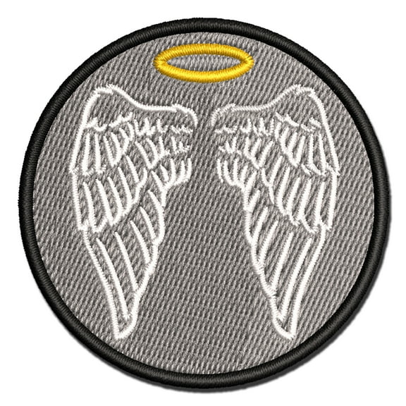 Folded Angel Wings with Halo Feathers Applique Multi-Color Embroidered Iron-On Patch - 2.5 Inch Small