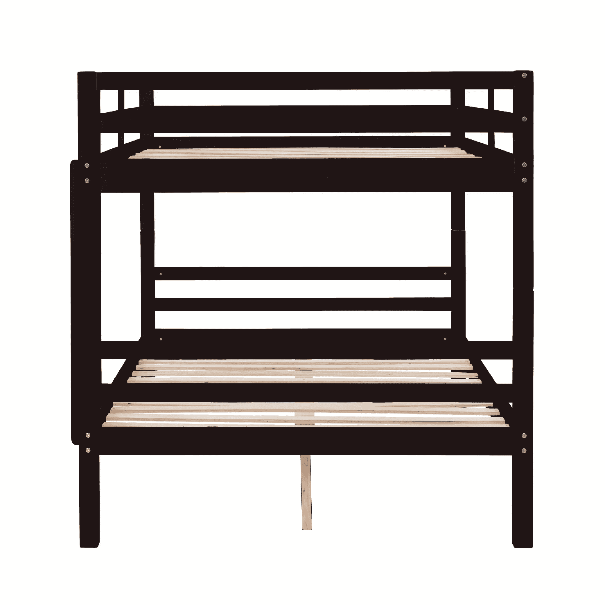 MAYEERTY Full over Full Bunk Bed with Thick Posts, Wooden Bed Frame with High Guardrail and Ladder for Teens, No Box Spring Needed, Espresso