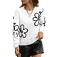 thumbnail image 2 of Suéteres de Punto con Hombros Descubiertos para Mujer, Suéter de Otoño con Flores, Cuello Redondo, Larga y Estilo Moderno. L, 2 of 10