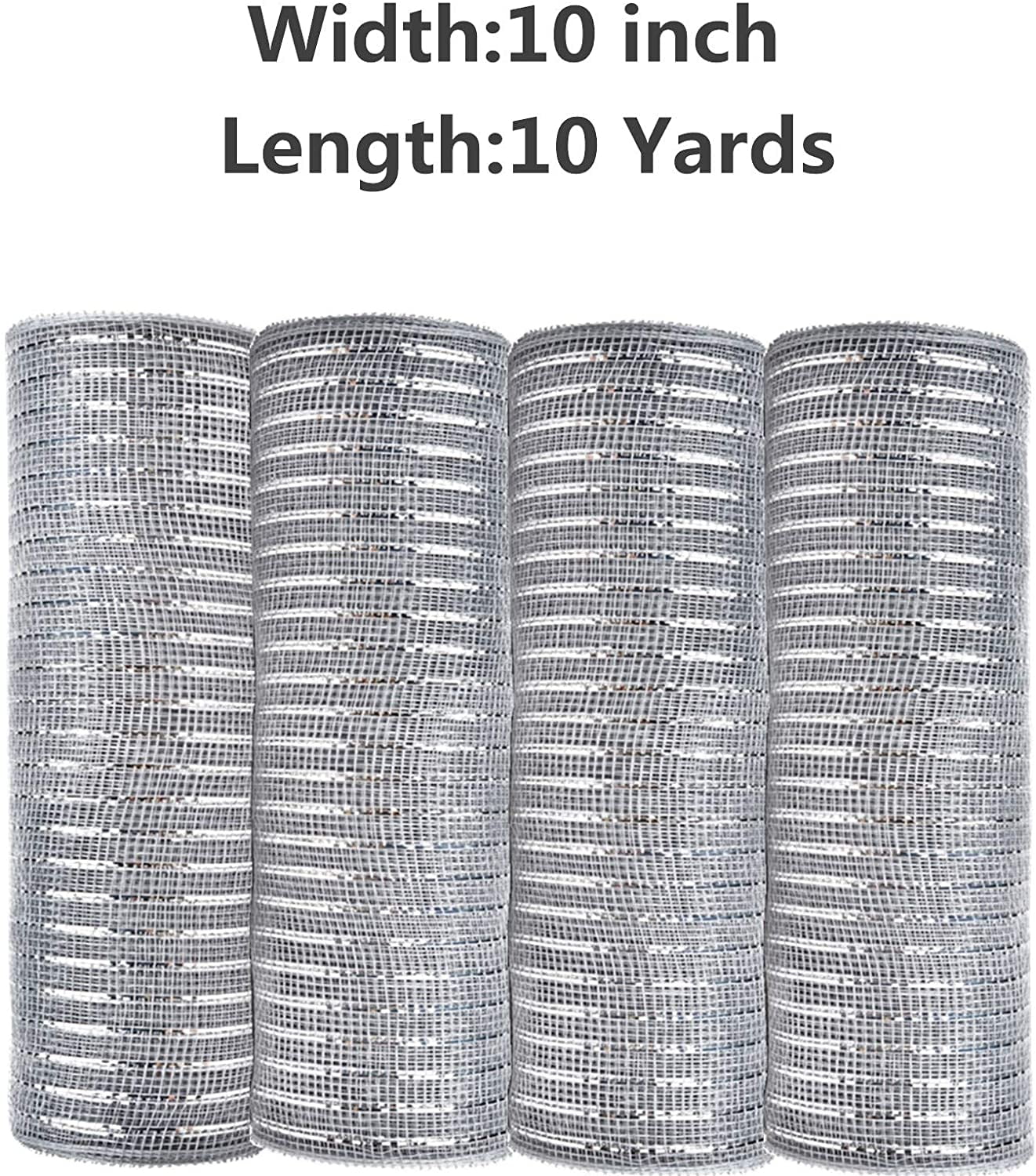 4 Rolls 10 Inch x 10 Yards Deco Poly Mesh Ribbon Silver Metallic Foil Deco Poly Mesh Set for Crafts,Making Wreaths,Swag,Bows and Garland