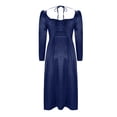 thumbnail image 4 of Efsteb 2025 Fashion Evening Dresses for Women Elegant Pleated Midi Cocktail Dress Turndown Collar Puff Sleeve Party Dress (Navy,S), 4 of 5