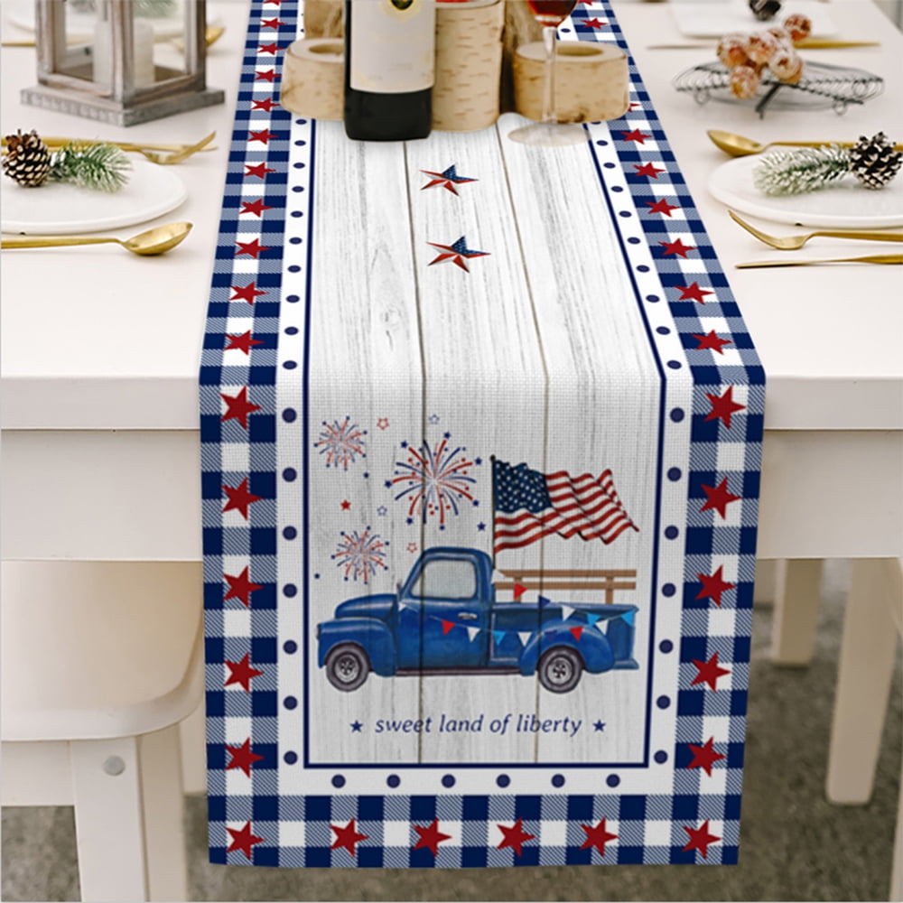 Old Trucks & Flags Patriotic Reversible Table Runner