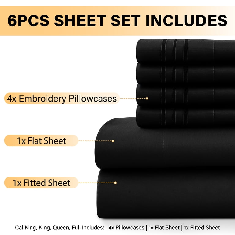 Lux Decor King Microfiber Sheet Set, 6-Piece Black photo 3