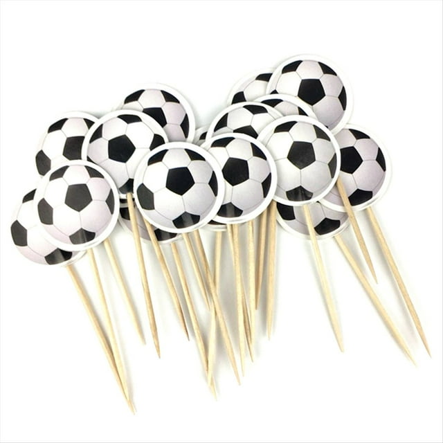 Palillo de Dientes con Tema de Fútbol, Decoración de Cupcakes, Decoración de Fiesta de Feliz Cumpleaños, Bandera de Palillo de Dientes para Pastel de Postre de Fruta