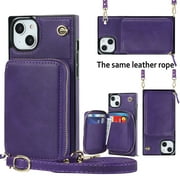 iPhone 14 Crossbody Wallet Case, Zipper Pocket Phone Case Cross Body Strap with RFID Blocking Carring Bag Purse Credit Card Premium Leather For iPhone 14 - 6.1", Purple