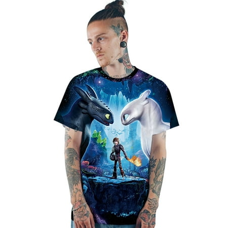 Mens T-Shirt Dragon Toothless 3D Graphic Printed Casual Anime Blouse Top Round Collar Short Sleeve Unisex Tee Couple