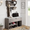 thumbnail image 4 of DSSTYLES Storage Bench with 2 Tier Open Shoe Shelf with Comfortable Foam Padded Cushion for Entryway and Living Room in Grey, 4 of 9