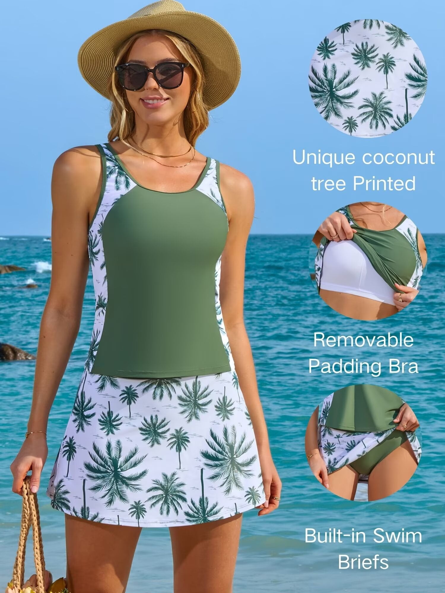Asoul Tankini Swimsuits for Women Two Piece Bathing Suits Tummy Control Ruched Swim Suits with Skirt