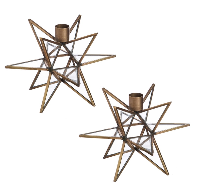 Moravian Star Metal Taper Holder, Set of 2, Brass
