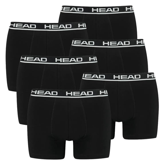Head Men's Boxer Shorts, 6-Pack - Basic, Cotton Stretch, Plain Black L (Large)