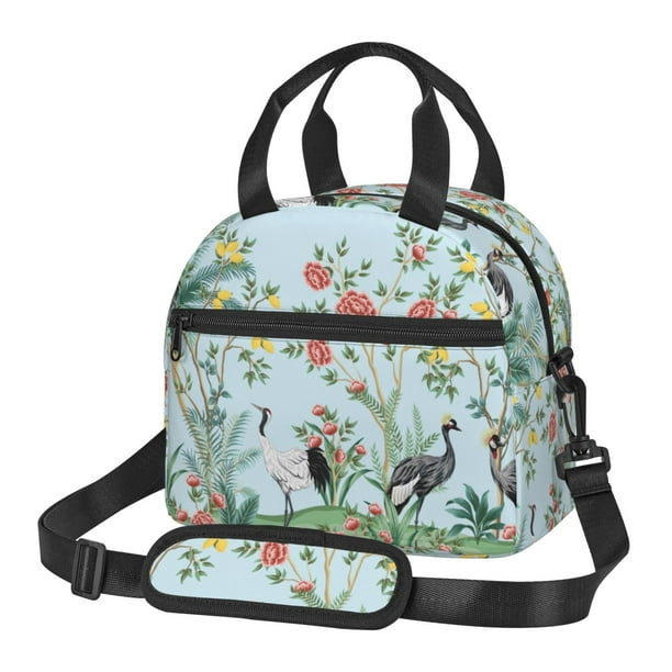 Easygdp Chinoiserie Floral Palm Tree Caja de Almuerzo para Mujeres y Hombres, Bolsa de Almuerzo Insulada, Bolsas Reutilizables Impermeables para Viajes, Trabajo y Picnics