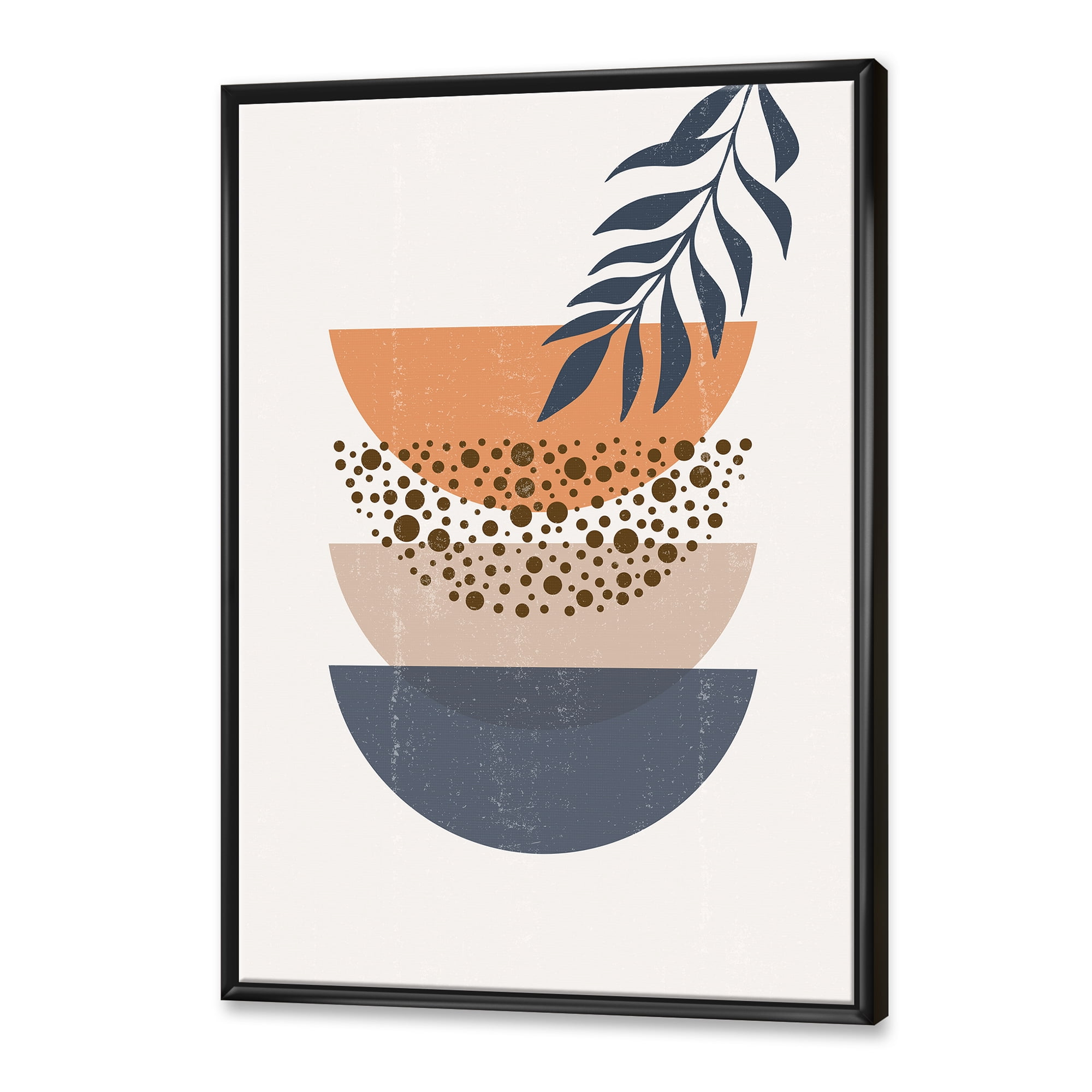 Designart 'Abstract Geometrical Moon and Sun With Leaf IV' Modern Framed Canvas Wall Art Print