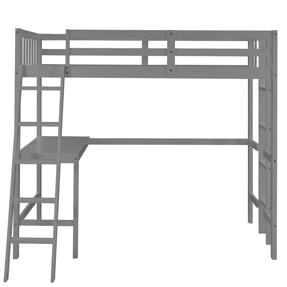 Kadyn Wood Loft Bed with Desk and Two Ladders, Twin Size Bunk Bed(Gray) Kadyn Wood Loft Bed with Desk and Two Ladders, Twin Size Bunk Bed(Gray)