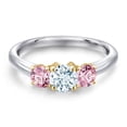 thumbnail image 3 of Gem Stone King 10K Two Tone Gold Sky Blue Aquamarine and Pink Lab Grown Diamond Engagement Ring for Women | 1.00 Cttw | Round 5MM | Gemstone March Birthstone | Size 7, 3 of 6