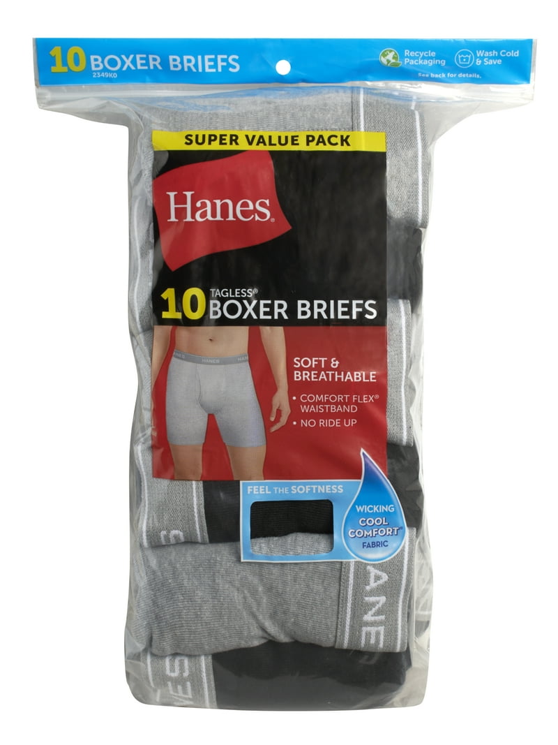 Hanes Men's Super Value Pack Black/Grey Boxer Briefs, 10