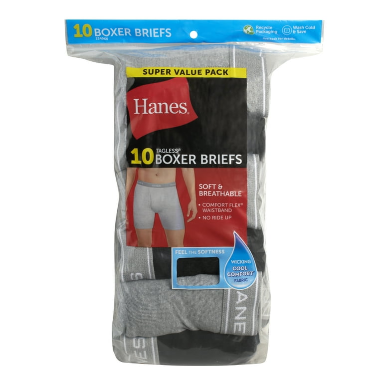 Hanes Men's Super Value Pack Black/Grey Boxer Briefs, 10