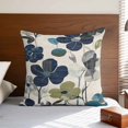 thumbnail image 4 of Pillow Covers 16x16 Inch, Navy Blue Green Floral Linen Pillowcase with Invisible Zipper, Vintage Botanical Leaves Decorative Throw Pillow Covers Cushion Case for Couch Sofa Bed Living Room, 4 of 9