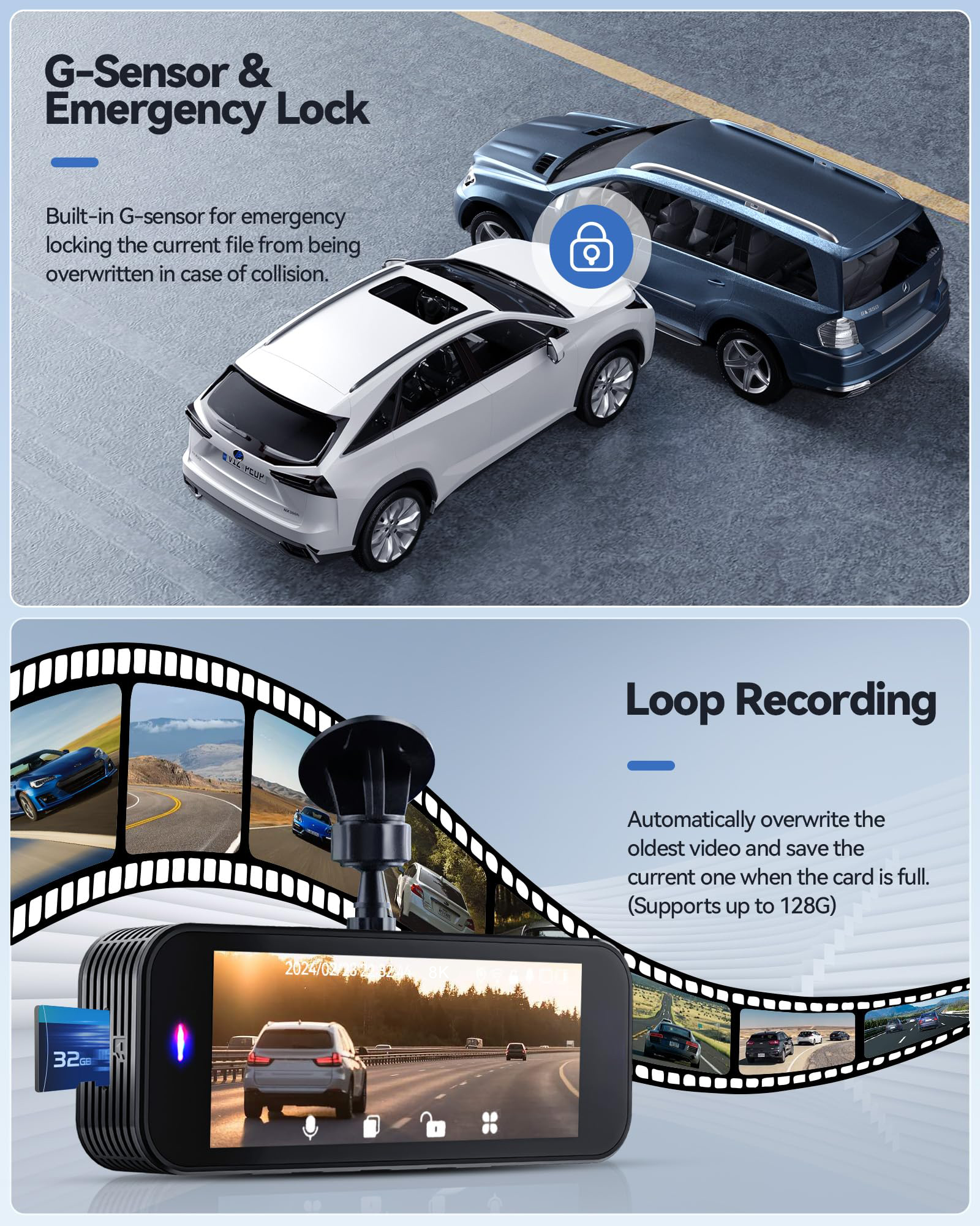 Gazsocy 8K Dual Dash Cam with Front & Rear Recording photo 5