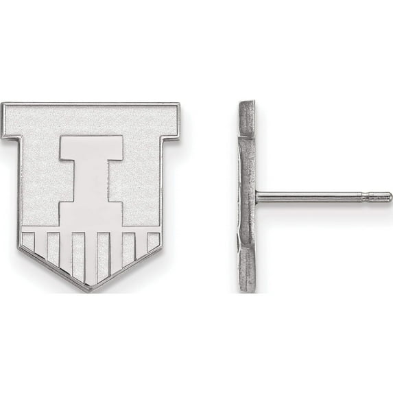 Sterling Silver S. Rh-Plated Logoart University Of Illinois Small Post Earrings (12 X 11) Made In United States ss050uil