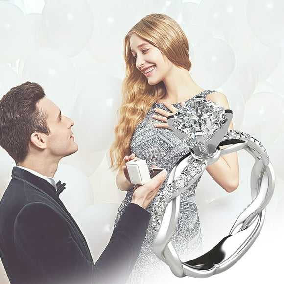 Xihbxyly Anillo de Novia, Elegante Anillo de Compromiso de Diamantes, Joyería de Moda Única para Mujer, Cómodo para Cualquier Ocasión, El Regalo Perfecto para El Amor, Mano de Obra Exquisita.