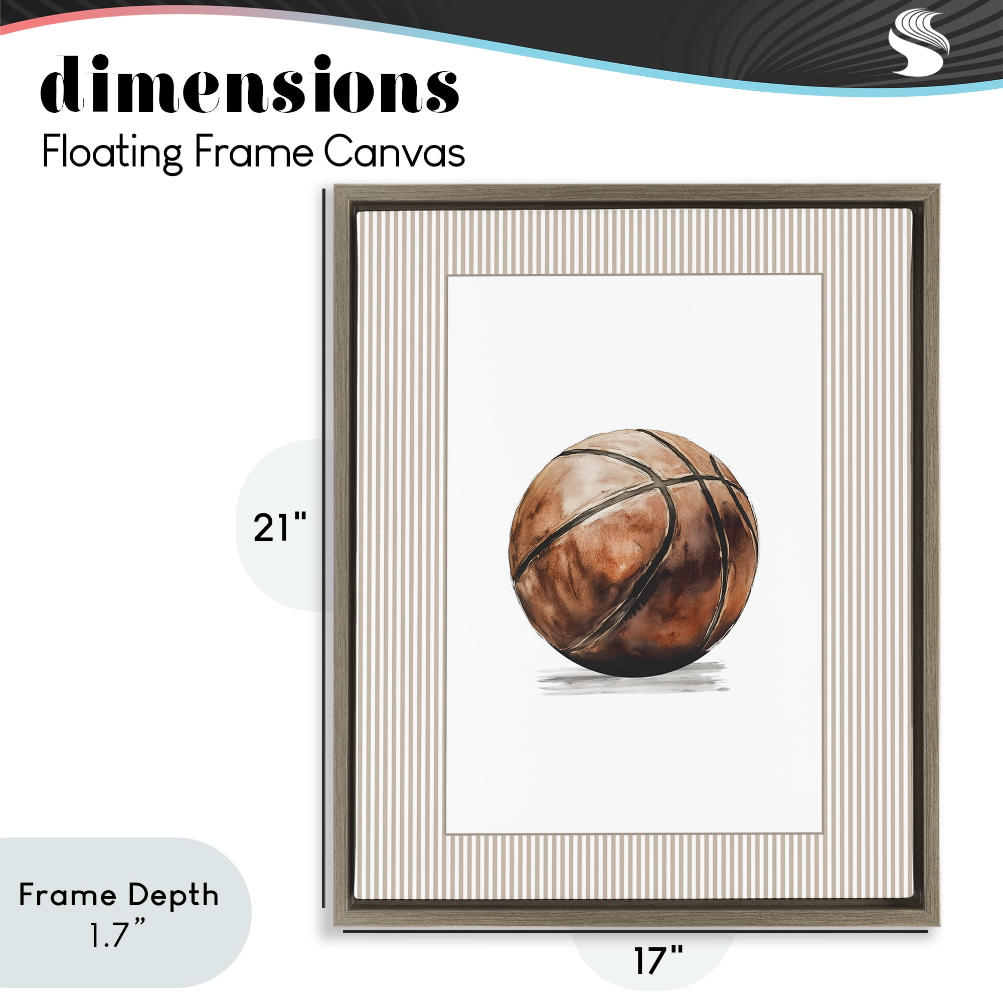 Stupell Industries Vintage Sports Basketball Brown Framed Floater Canvas Wall Art, design by Christine Simpson Art