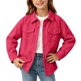 thumbnail image 5 of Wilark Girls Fall Corduroy Shirt Jackets Loose Fit Lightweight Long Sleeve Collared Casual Trendy Kids Shackets with Pockets Hot Pink 12, 5 of 7