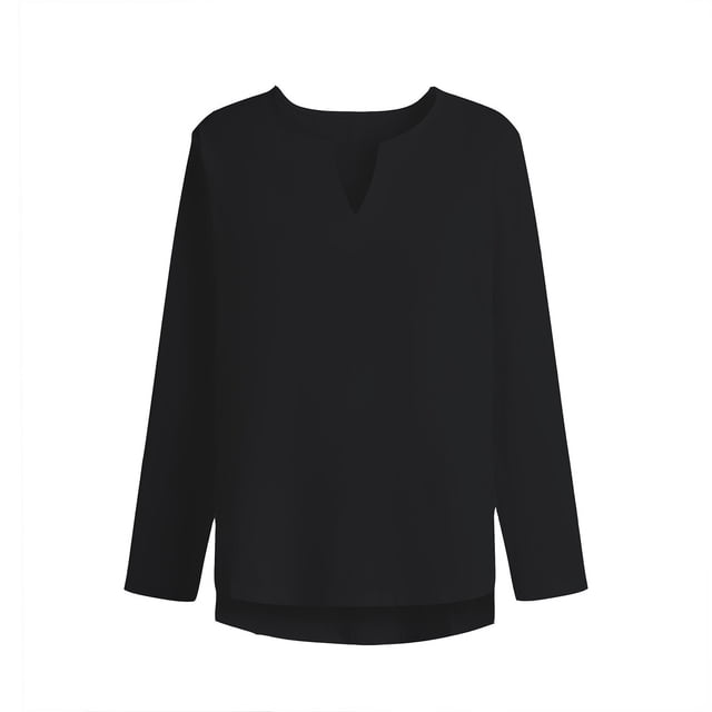 Yuyuzo Long Sleeve Shirts for Men Cotton Linen Notch V Neck Solid Color Casual Fall Winter Basic Tops