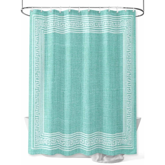 Fsddascl Bluish Green Retro Greek Key Shower Curtain Set - Extra Long 72" x 96" Washable Bathtub Curtain with 12 Hooks, Greece Ancient Rustic Geometric Waterproof Fabric Shower Curtains for Bathroom