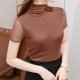 thumbnail image 5 of Tejiojio Women's Sheer Mesh Top Solid Mock Neck Short Sleeve Fitted Elegant Casual Blouse, 5 of 5