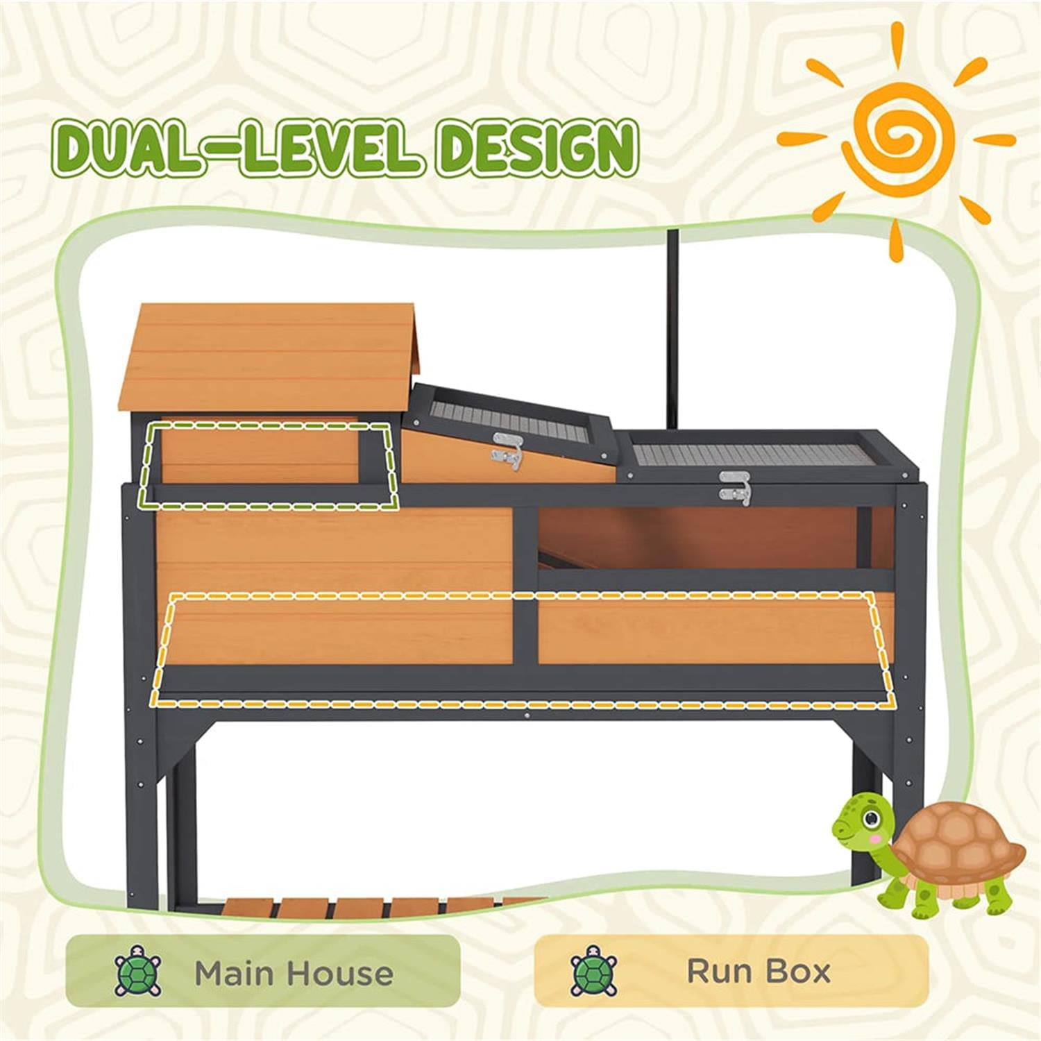 Kadyn 40" Wooden Tortoise House with Adjustable Lamp Holder, Shelf Storage, Reptile Cage Enclosure for Turtles, Lizards, Snakes, Small Animal Habitats, Yellow