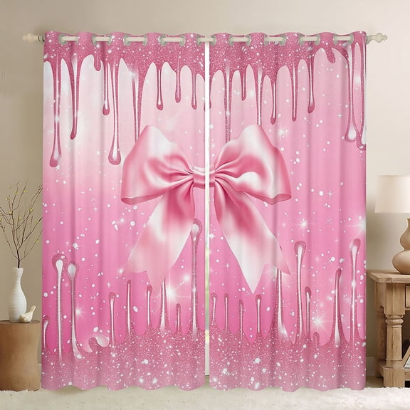 Feelyou Princess Bowknot Pink Black Out Curtains, Fashion Sequin Print Curtains Pack of 2 (42x63 Each), Teens Kids Girls Women Bedroom Curtains, Black Out Curtains Decor