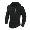 thumbnail image 2 of safuny Men's Casual Relaxed Fitted Slim Hoodie Tops V Neck Lacing Shirts Fall Fashion Long Sleeve Blouses Solid Color Zipper Pullovers Workout Black S, 2 of 7