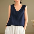 thumbnail image 6 of Ohufall Cotton Linen Tank Tops for Women Fashion Casual Solid Color V-Neck Blouses Tops Summer Comfy Relaxed Fit Sleeveless Beach Shirts, 6 of 7