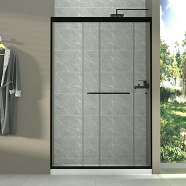 44-48" W x 72" H Semi-Frameless Sliding Glass Shower Door,  Matte Black Finish Shower Door with 1/4'' (6mm) Clear SGCC Tempered Glass