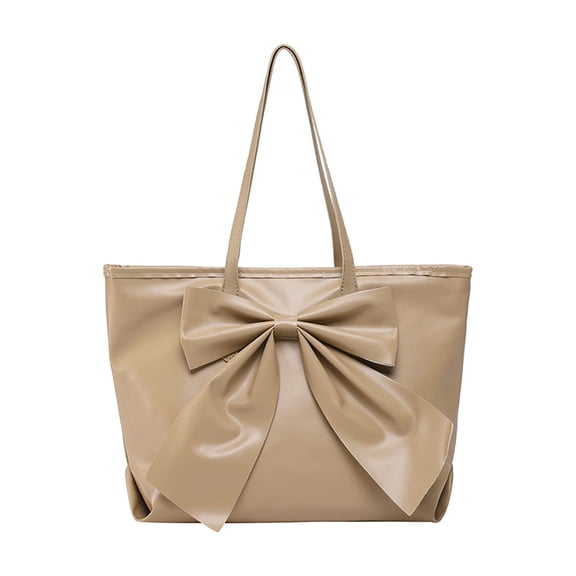 Kugisaki Large Capacity Tote Bag for Women Trendy Crush Bow Handbag PU Leather Handbag for Travel Work