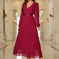 thumbnail image 2 of Wedding Guest Dresses for Women Long Sleeve V Neck Midi Dress Lace Appliques Chiffon Solid Color Elegant Formal Evening Gowns, 2 of 7