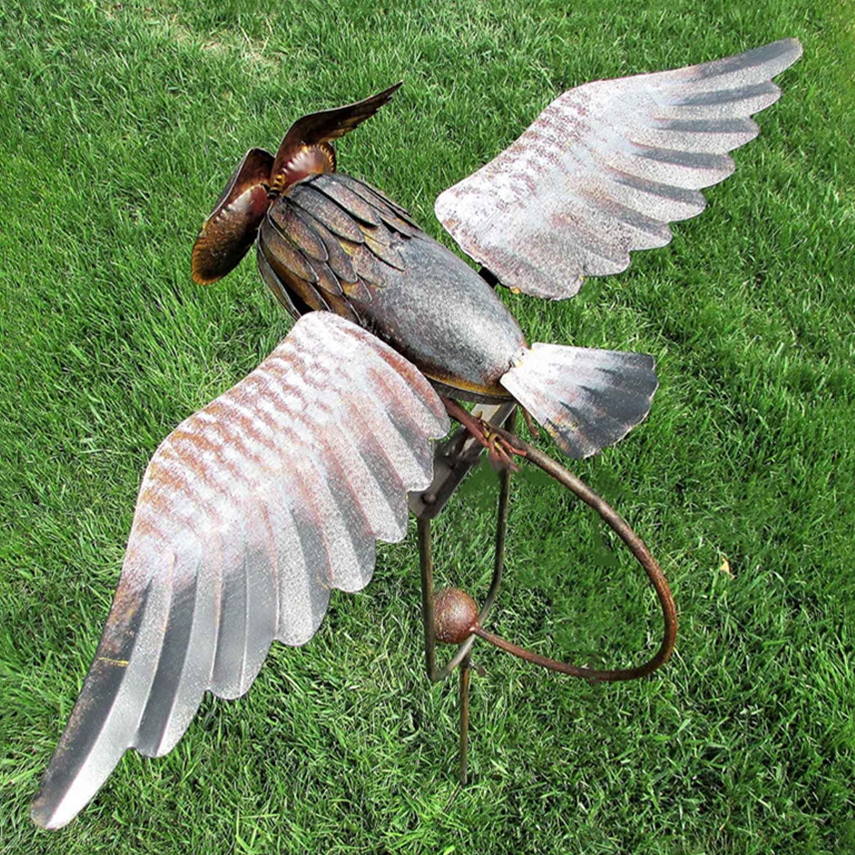 Qenwkxz Owl Wind Chime Iron Wing Flapping Owl Wind Spinner Life-Like Weather Resistant Eagle Garden Stake Outdoor Art Statue Decoration for Patio Yard Porch Lawn