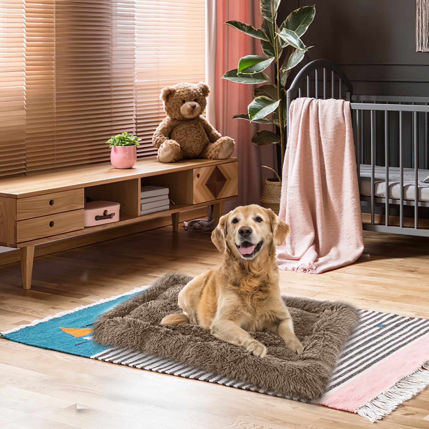 Precious Tails Eyelash Faux Fur Bordered Cat Dog Mat - Large