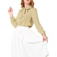 thumbnail image 4 of MODA NOVA Junior's Peter Pan Collar Self Tie Neck Puff  Sleeve Shirt Apricot M, 4 of 5