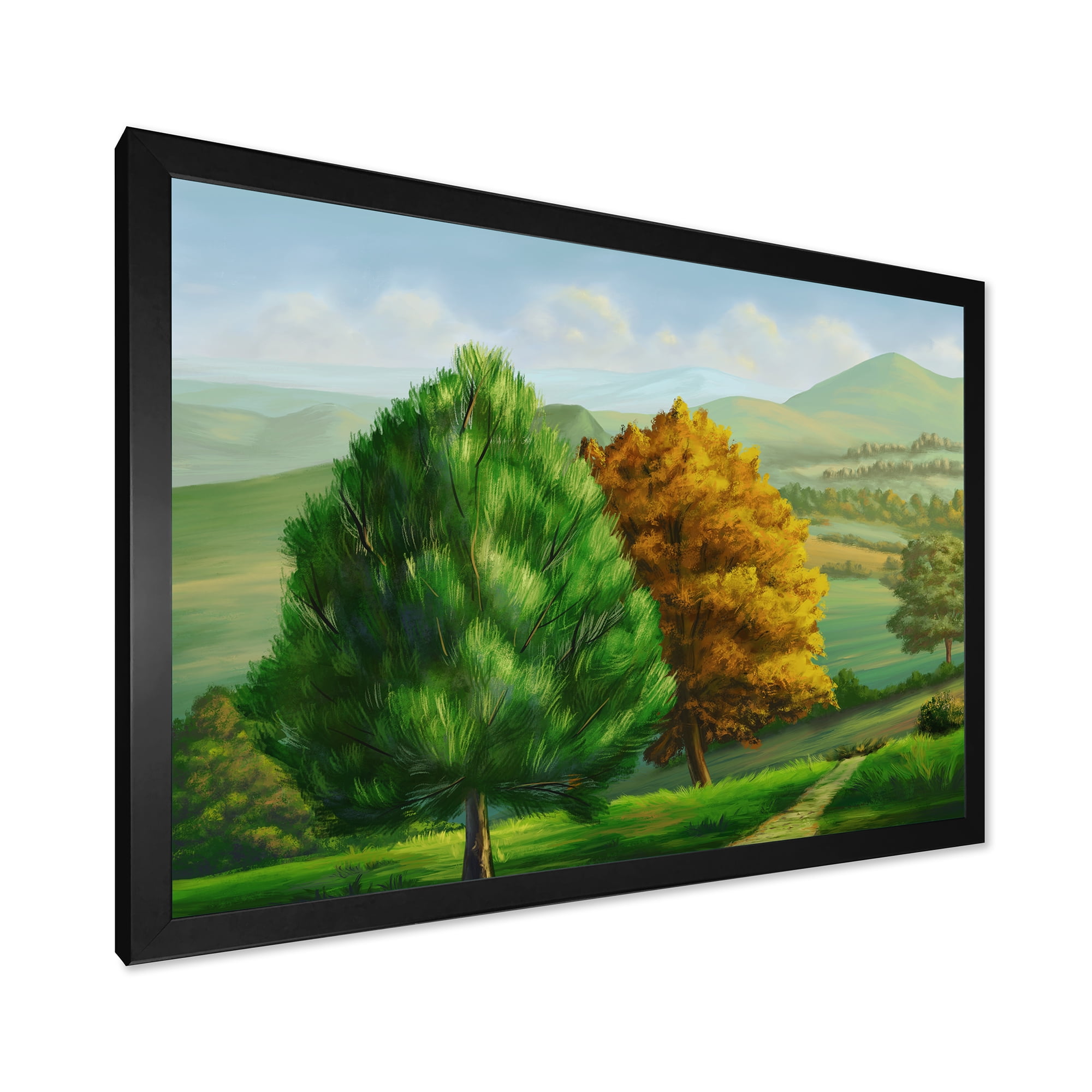 Designart 'VIbrant Trees With Country Scenery' Traditional Framed Art Print