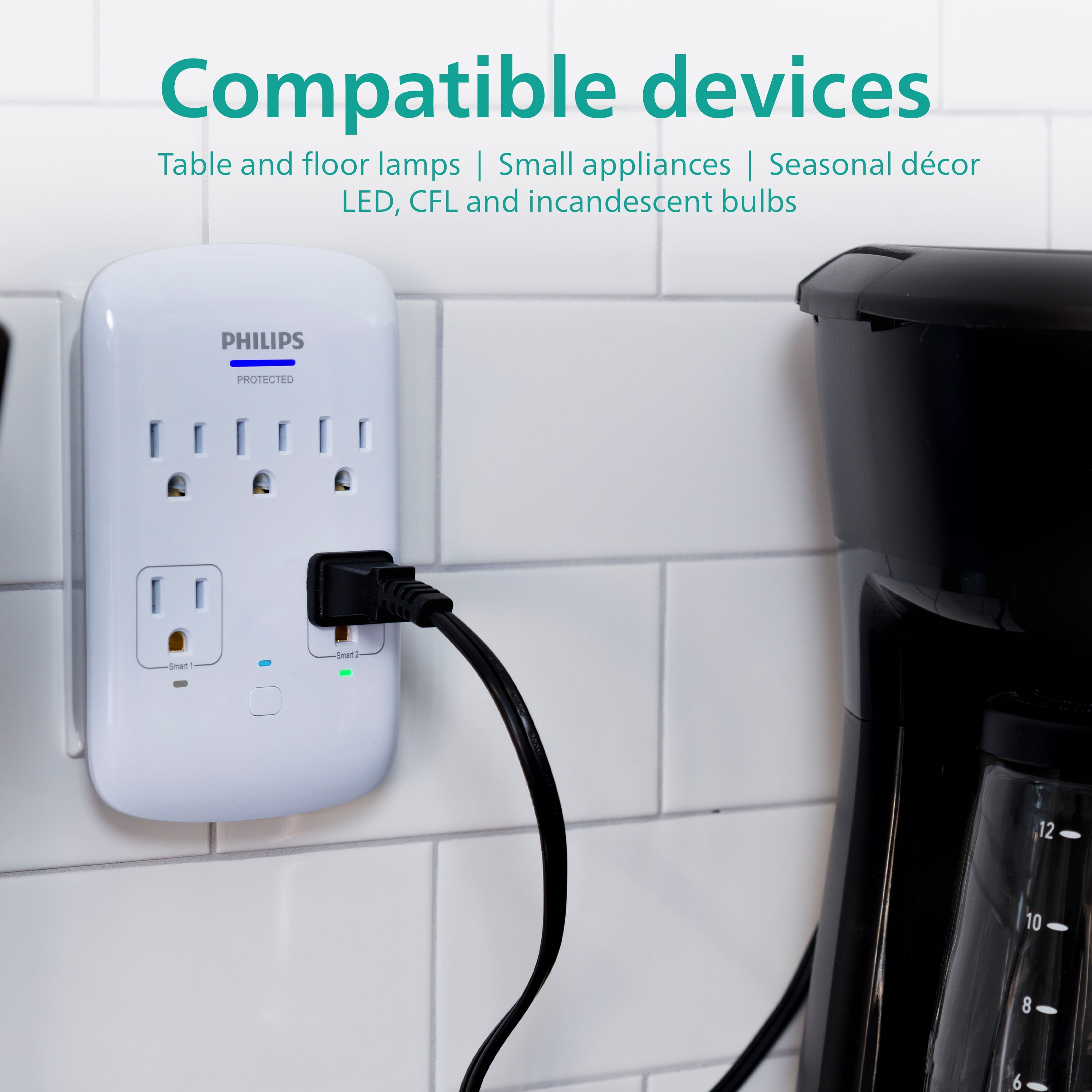 Philips Plug 5-Outlet Surge 490J, White - Walmart.com