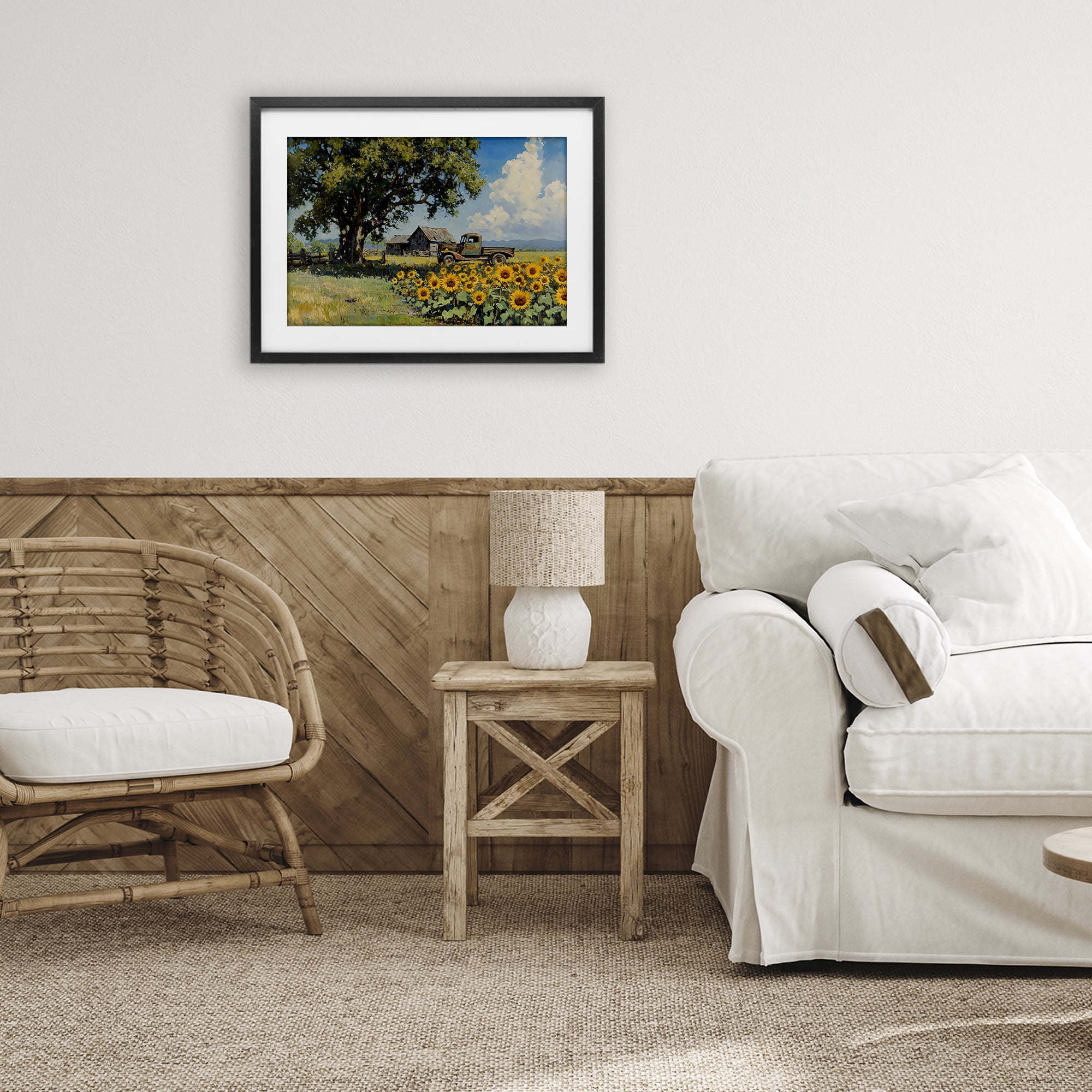 Stupell Industries Sunflower Pickup by Old Barn Black Framed Print Under Glass, design by Franklyn Gregory