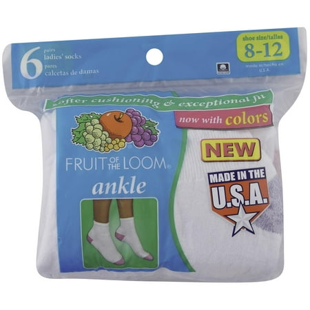 Fruit of the Loom Womens 6 Pack Ankle Socks, 4-10, White | Walmart Canada