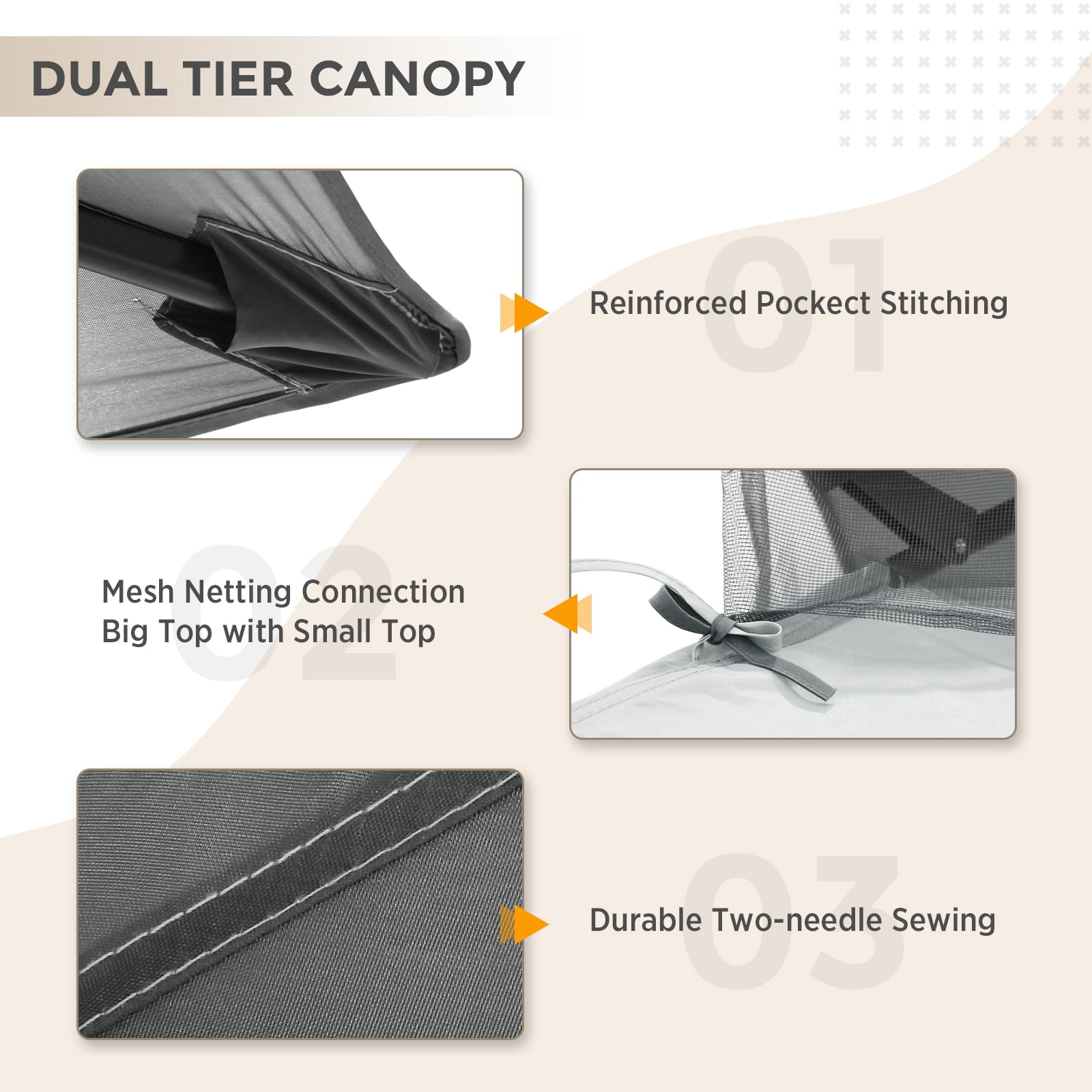COOS BAY 11x11 Replacement Gazebo Top with Air Vent Sunshade Polyester Top Cover Only, Gray