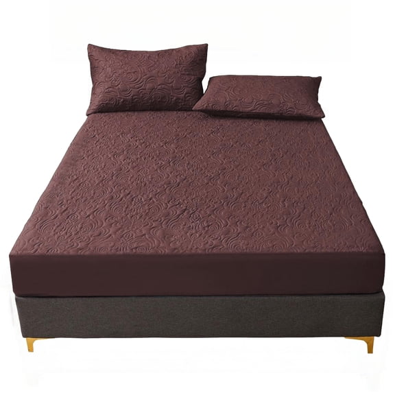 BLUEONUS Ultra Soft Waterproof Fitted Sheet, Machine Washable Mattress Cover for Home Hotel, Queen, Dark Coffee(No pillowcases)