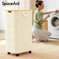 thumbnail image 2 of SpaceAid 110L Laundry Hamper with Wheels and Lid, Large Tall Clothes Basket Bin, Beige, 2 of 7